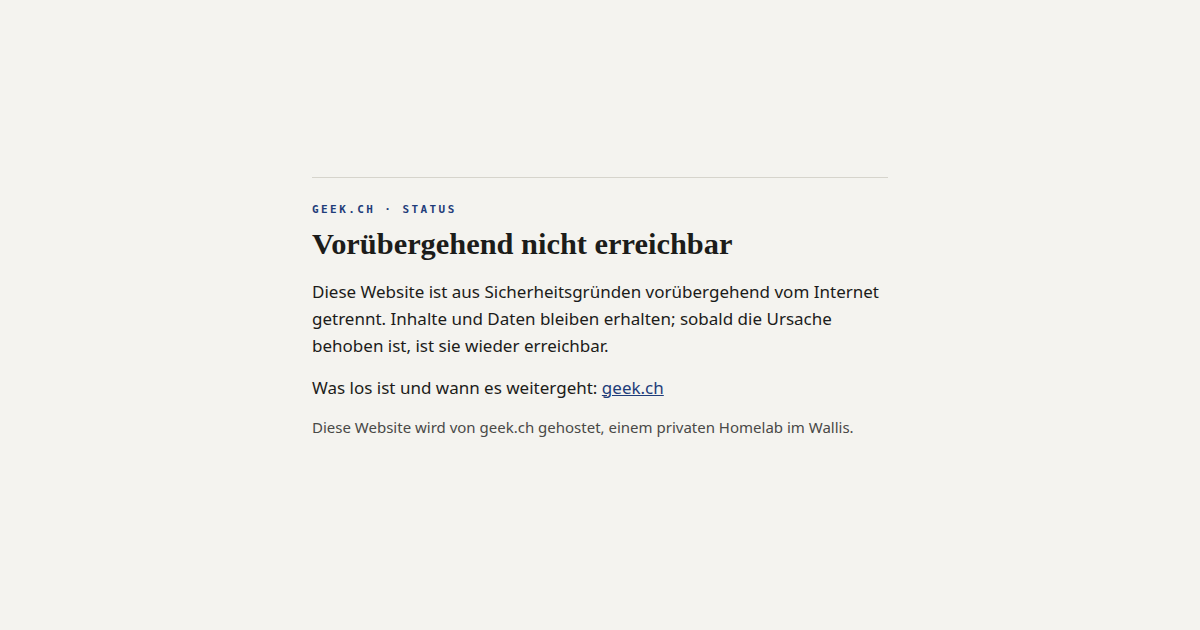 Die Wartungsseite, die Besucher von aussen während einer Sperre sehen